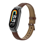 For Xiaomi Mi Band 8 Integrated Metal Case + Cocodile Texture Leather Watch Band(Brown)