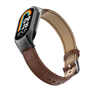 For Xiaomi Mi Band 8 Integrated Metal Case + Cocodile Texture Leather Watch Band(Brown)