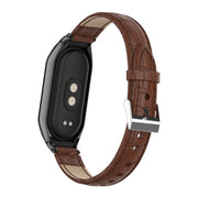 For Xiaomi Mi Band 8 Integrated Metal Case + Cocodile Texture Leather Watch Band(Brown)