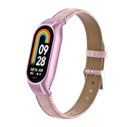 For Xiaomi Mi Band 8 Integrated Metal Case + Cocodile Texture Leather Watch Band(Pink)