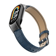 For Xiaomi Mi Band 8 Integrated Metal Case + Cocodile Texture Leather Watch Band(Blue)