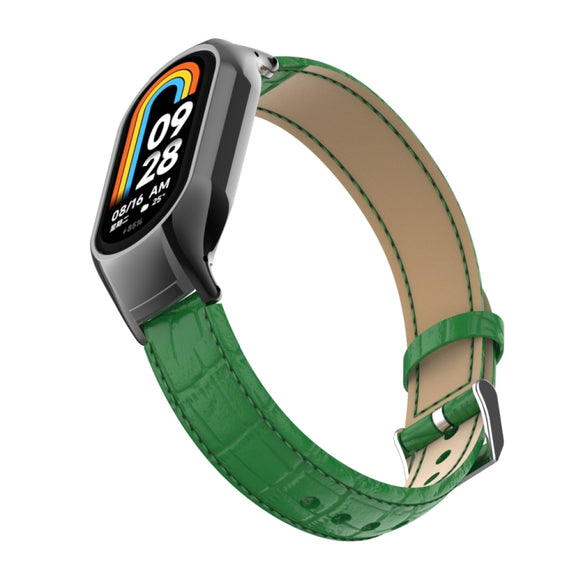 For Xiaomi Mi Band 8 Integrated Metal Case + Cocodile Texture Leather Watch Band(Green)