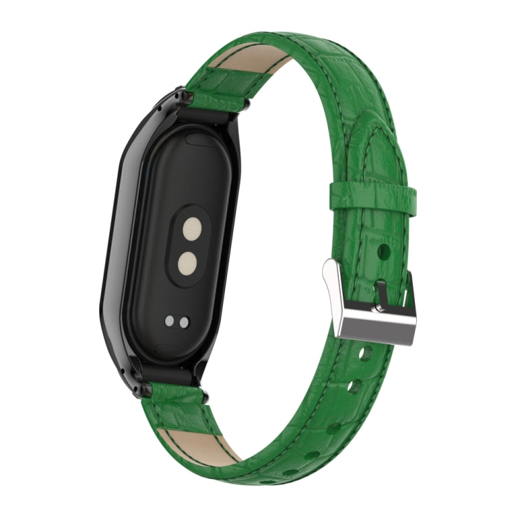 For Xiaomi Mi Band 8 Integrated Metal Case + Cocodile Texture Leather Watch Band(Green)