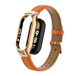 For Xiaomi Mi Band 8 Integrated Metal Case + Cocodile Texture Leather Watch Band(Orange) - Smart Wear by PMC TechLife | Online Shopping South Africa | PMC TechLife