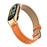 For Xiaomi Mi Band 8 Integrated Metal Case + Cocodile Texture Leather Watch Band(Orange)