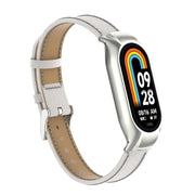 For Xiaomi Mi Band 8 Integrated Metal Case + Litchi Texture Leather Watch Band(White)
