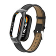 For Xiaomi Mi Band 8 Integrated Metal Case + Litchi Texture Leather Watch Band(Black) - Smart Wear by PMC TechLife | Online Shopping South Africa | PMC TechLife