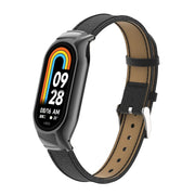 For Xiaomi Mi Band 8 Integrated Metal Case + Litchi Texture Leather Watch Band(Black)