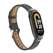 For Xiaomi Mi Band 8 Integrated Metal Case + Litchi Texture Leather Watch Band(Black)