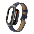 For Xiaomi Mi Band 8 Integrated Metal Case + Litchi Texture Leather Watch Band(Blue) - Smart Wear by PMC TechLife | Online Shopping South Africa | PMC TechLife