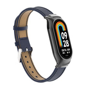 For Xiaomi Mi Band 8 Integrated Metal Case + Litchi Texture Leather Watch Band(Blue)