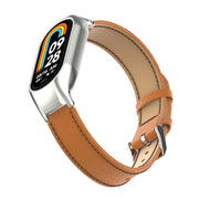 For Xiaomi Mi Band 8 Integrated Metal Case + Litchi Texture Leather Watch Band(Brown)