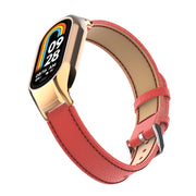 For Xiaomi Mi Band 8 Integrated Metal Case + Litchi Texture Leather Watch Band(Red)