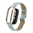 For Xiaomi Mi Band 8 Integrated Metal Case + Litchi Texture Leather Watch Band(Light Cyan) - Smart Wear by PMC TechLife | Online Shopping South Africa | PMC TechLife