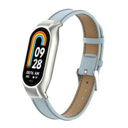 For Xiaomi Mi Band 8 Integrated Metal Case + Litchi Texture Leather Watch Band(Light Cyan)