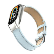 For Xiaomi Mi Band 8 Integrated Metal Case + Litchi Texture Leather Watch Band(Light Cyan)