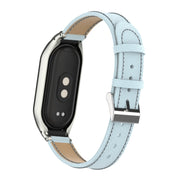 For Xiaomi Mi Band 8 Integrated Metal Case + Litchi Texture Leather Watch Band(Light Cyan)