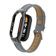 For Xiaomi Mi Band 8 Integrated Metal Case + Litchi Texture Leather Watch Band(Grey) - Smart Wear by PMC TechLife | Online Shopping South Africa | PMC TechLife
