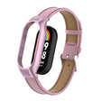For Xiaomi Mi Band 8 Integrated Metal Case + Litchi Texture Leather Watch Band(Pink) - Smart Wear by PMC TechLife | Online Shopping South Africa | PMC TechLife