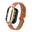 For Xiaomi Mi Band 8 Integrated Metal Case + Litchi Texture Leather Watch Band(Orange) - Smart Wear by PMC TechLife | Online Shopping South Africa | PMC TechLife