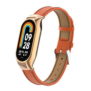 For Xiaomi Mi Band 8 Integrated Metal Case + Litchi Texture Leather Watch Band(Orange)