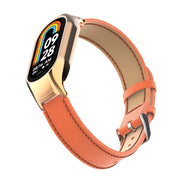 For Xiaomi Mi Band 8 Integrated Metal Case + Litchi Texture Leather Watch Band(Orange)