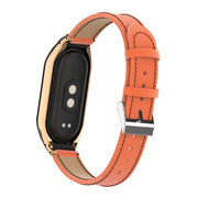For Xiaomi Mi Band 8 Integrated Metal Case + Litchi Texture Leather Watch Band(Orange)
