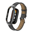 For Xiaomi Mi Band 8 Integrated Metal Case + Microfiber Sewing Leather Watch Band(Black) - Smart Wear by PMC TechLife | Online Shopping South Africa | PMC TechLife