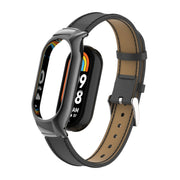 For Xiaomi Mi Band 8 Integrated Metal Case + Microfiber Sewing Leather Watch Band(Black)