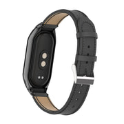 For Xiaomi Mi Band 8 Integrated Metal Case + Microfiber Sewing Leather Watch Band(Black)