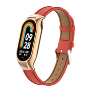 For Xiaomi Mi Band 8 Integrated Metal Case + Microfiber Sewing Leather Watch Band(Red)