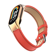 For Xiaomi Mi Band 8 Integrated Metal Case + Microfiber Sewing Leather Watch Band(Red)