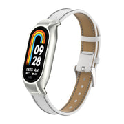 For Xiaomi Mi Band 8 Integrated Metal Case + Microfiber Sewing Leather Watch Band(White)