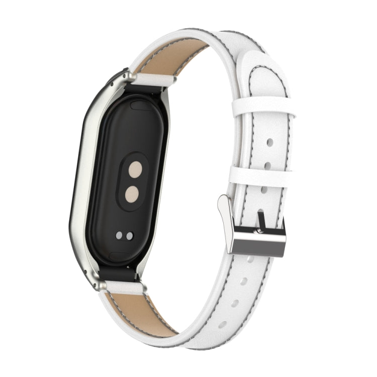 For Xiaomi Mi Band 8 Integrated Metal Case + Microfiber Sewing Leather Watch Band(White) - Smart Wear by PMC TechLife | Online Shopping South Africa | PMC TechLife