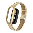 For Xiaomi Mi Band 8 Integrated Metal Case + Microfiber Sewing Leather Watch Band(Champagne) - Smart Wear by PMC TechLife | Online Shopping South Africa | PMC TechLife
