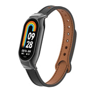 For Xiaomi Mi Band 8 Integrated Metal Case + Double Nail Microfiber Leather Watch Band(Black)