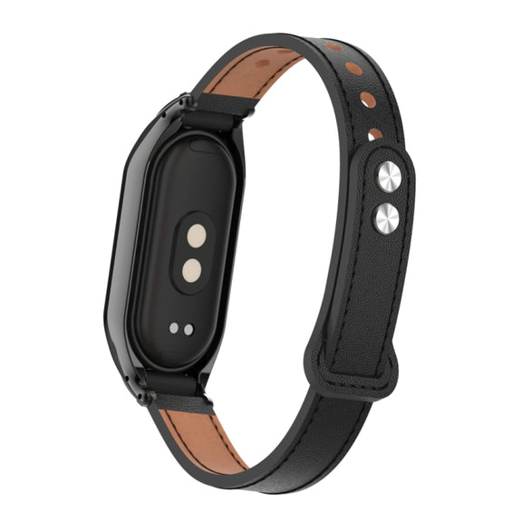 For Xiaomi Mi Band 8 Integrated Metal Case + Double Nail Microfiber Leather Watch Band(Black)