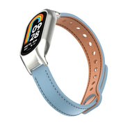 For Xiaomi Mi Band 8 Integrated Metal Case + Double Nail Microfiber Leather Watch Band(Light Blue)