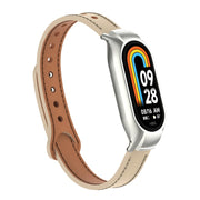 For Xiaomi Mi Band 8 Integrated Metal Case + Double Nail Microfiber Leather Watch Band(Milk Tea Color)