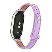 For Xiaomi Mi Band 8 Integrated Metal Case + Double Nail Microfiber Leather Watch Band(Pink Purple)