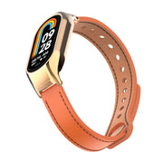 For Xiaomi Mi Band 8 Integrated Metal Case + Double Nail Microfiber Leather Watch Band(Orange)