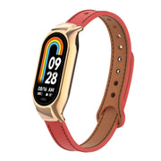 For Xiaomi Mi Band 8 Integrated Metal Case + Double Nail Microfiber Leather Watch Band(Red)