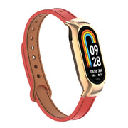 For Xiaomi Mi Band 8 Integrated Metal Case + Double Nail Microfiber Leather Watch Band(Red)