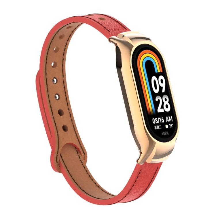 For Xiaomi Mi Band 8 Integrated Metal Case + Double Nail Microfiber Leather Watch Band(Red)