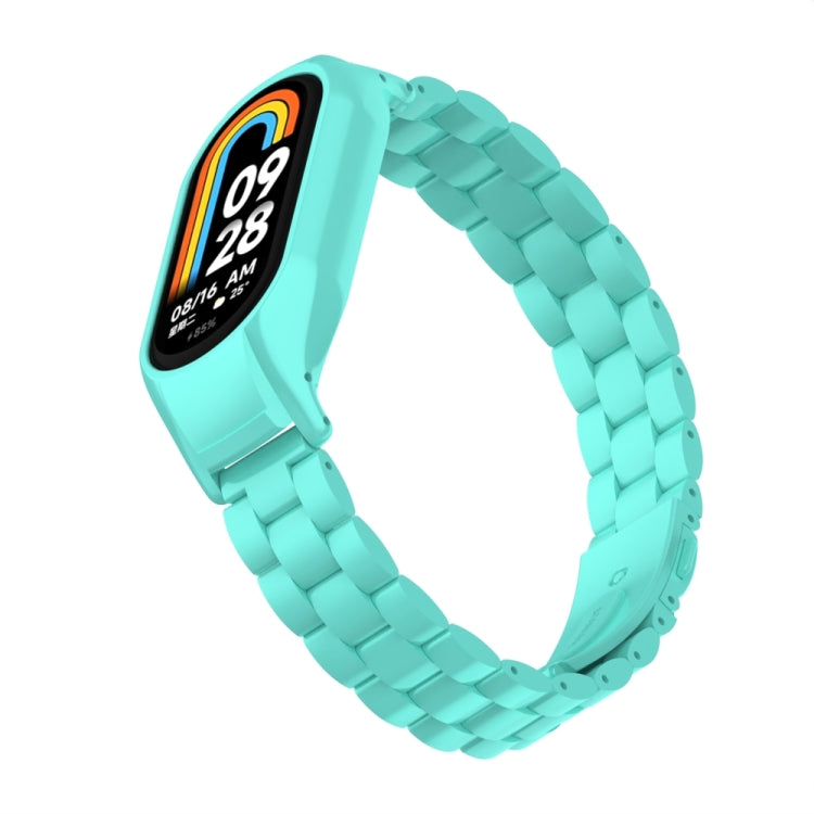 For Xiaomi Mi Band 8 Integrated Metal Case + Three-bead Watch Band(Tiffany Blue)