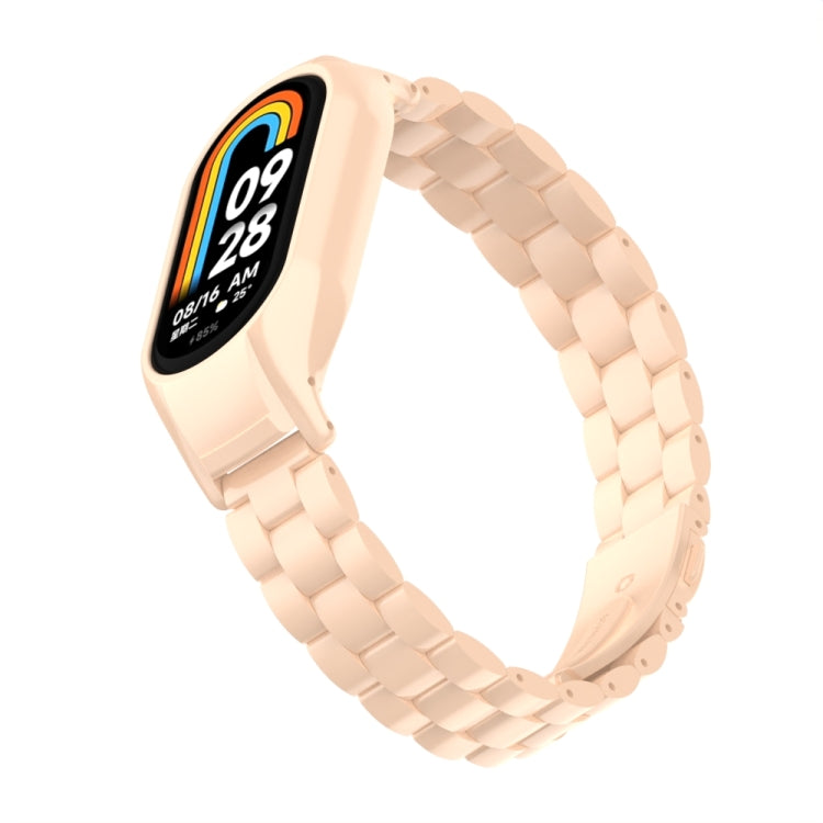 For Xiaomi Mi Band 8 Integrated Metal Case + Three-bead Watch Band(Milk Tea Color) - Smart Wear by PMC TechLife | Online Shopping South Africa | PMC TechLife