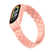 For Xiaomi Mi Band 8 Integrated Metal Case + Three-bead Watch Band(Bright Pink)