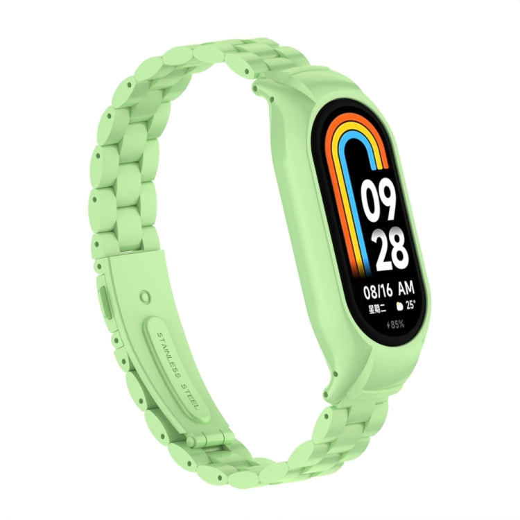 For Xiaomi Mi Band 8 Integrated Metal Case + Three-bead Watch Band(Matcha Green)