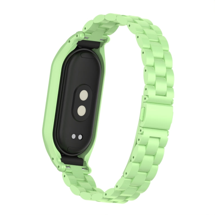 For Xiaomi Mi Band 8 Integrated Metal Case + Three-bead Watch Band(Matcha Green)