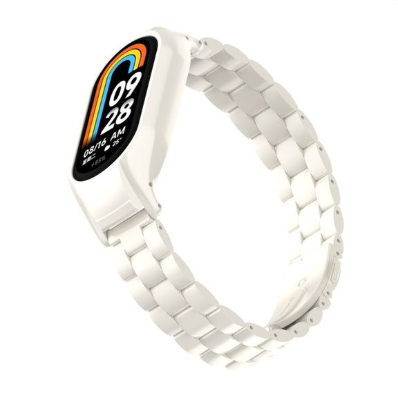 For Xiaomi Mi Band 8 Integrated Metal Case + Three-bead Watch Band(Beige)